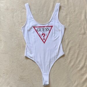 Guess White Bodysuit with Red Logo Triangle ❤️
